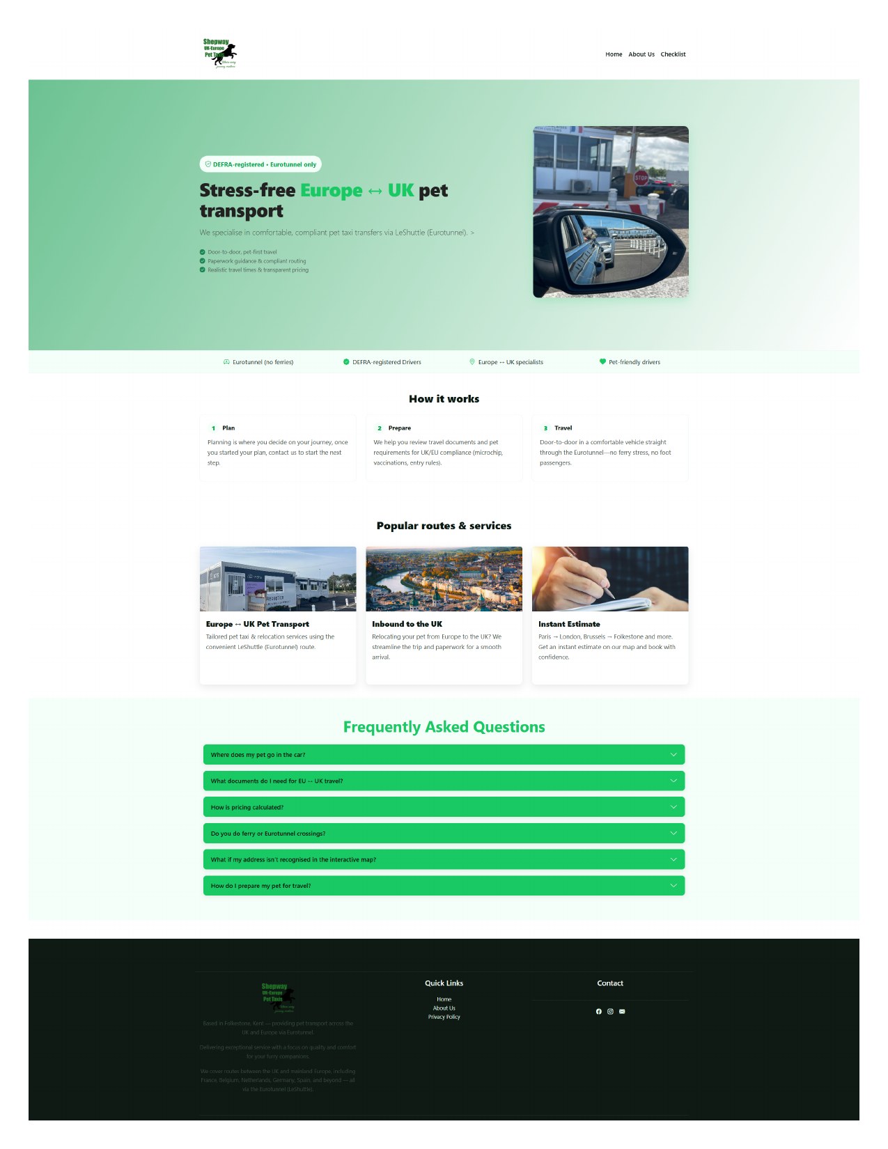 Shepway Pet Taxi homepage preview